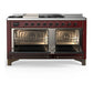 ILVE Majestic III 60-Inch Dual Fuel Range with 7 Sealed Burners + Griddle + French Top, 5.8 cu. ft. Oven, Burgundy with Burnished Trim, Liquid Propane, Solid Door, UM60FSQNR3BUBLP
