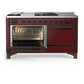 ILVE Majestic III 60-Inch Dual Fuel Range with 7 Sealed Burners + Griddle + French Top, 5.8 cu. ft. Oven, Burgundy with Burnished Trim, Liquid Propane, Solid Door, UM60FSQNR3BUBLP