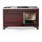 ILVE Majestic III 60-Inch Dual Fuel Range with 7 Sealed Burners + Griddle + French Top, 5.8 cu. ft. Oven, Burgundy with Burnished Trim, Natural Gas, Solid Door, UM60FSQNR3BUB
