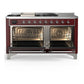ILVE Majestic III 60-Inch Dual Fuel Range with 7 Sealed Burners + Griddle + French Top, 5.8 cu. ft. Oven, Burgundy with Chrome Trim, Liquid Propane, Solid Door, UM60FSQNR3BUCLP