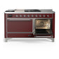 ILVE Majestic III 60-Inch Dual Fuel Range with 7 Sealed Burners + Griddle + French Top, 5.8 cu. ft. Oven, Burgundy with Chrome Trim, Liquid Propane, Solid Door, UM60FSQNR3BUCLP