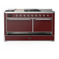 ILVE Majestic III 60-Inch Dual Fuel Range with 7 Sealed Burners + Griddle + French Top, 5.8 cu. ft. Oven, Burgundy with Chrome Trim, Natural Gas, Solid Door, UM60FSQNR3BUC