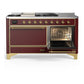 ILVE Majestic III 60-Inch Dual Fuel Range with 7 Sealed Burners + Griddle + French Top, 5.8 cu. ft. Oven, Burgundy with Brass Trim, Natural Gas, Solid Door, UM60FSQNR3BUG