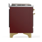 ILVE Majestic III 60-Inch Dual Fuel Range with 7 Sealed Burners + Griddle + French Top, 5.8 cu. ft. Oven, Burgundy with Brass Trim, Natural Gas, Solid Door, UM60FSQNR3BUG