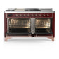 ILVE Majestic III 60-Inch Dual Fuel Range with 7 Sealed Burners + Griddle + French Top, 5.8 cu. ft. Oven, Burgundy with Copper Trim, Liquid Propane, Solid Door, UM60FSQNR3BUPLP