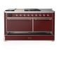 ILVE Majestic III 60-Inch Dual Fuel Range with 7 Sealed Burners + Griddle + French Top, 5.8 cu. ft. Oven, Burgundy with Copper Trim, Liquid Propane, Solid Door, UM60FSQNR3BUPLP