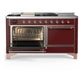 ILVE Majestic III 60-Inch Dual Fuel Range with 7 Sealed Burners + Griddle + French Top, 5.8 cu. ft. Oven, Burgundy with Copper Trim, Natural Gas, Solid Door, UM60FSQNR3BUP