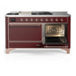 ILVE Majestic III 60-Inch Dual Fuel Range with 7 Sealed Burners + Griddle + French Top, 5.8 cu. ft. Oven, Burgundy with Copper Trim, Natural Gas, Solid Door, UM60FSQNR3BUP