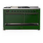 ILVE Majestic III 60-Inch Dual Fuel Range with 7 Sealed Burners + Griddle + French Top, 5.8 cu. ft. Oven, Emerald Green with Burnished Trim, Liquid Propane, Solid Door, UM60FSQNR3EGBLP