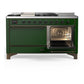ILVE Majestic III 60-Inch Dual Fuel Range with 7 Sealed Burners + Griddle + French Top, 5.8 cu. ft. Oven, Emerald Green with Burnished Trim, Natural Gas, Solid Door, UM60FSQNR3EGB