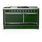 ILVE Majestic III 60-Inch Dual Fuel Range with 7 Sealed Burners + Griddle + French Top, 5.8 cu. ft. Oven, Emerald Green with Chrome Trim, Liquid Propane, Solid Door, UM60FSQNR3EGCLP