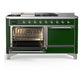 ILVE Majestic III 60-Inch Dual Fuel Range with 7 Sealed Burners + Griddle + French Top, 5.8 cu. ft. Oven, Emerald Green with Chrome Trim, Natural Gas, Solid Door, UM60FSQNR3EGC