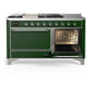 ILVE Majestic III 60-Inch Dual Fuel Range with 7 Sealed Burners + Griddle + French Top, 5.8 cu. ft. Oven, Emerald Green with Chrome Trim, Natural Gas, Solid Door, UM60FSQNR3EGC