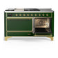 ILVE Majestic III 60-Inch Dual Fuel Range with 7 Sealed Burners + Griddle + French Top, 5.8 cu. ft. Oven, Emerald Green with Brass Trim, Liquid Propane, Solid Door, UM60FSQNR3EGGLP