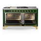 ILVE Majestic III 60-Inch Dual Fuel Range with 7 Sealed Burners + Griddle + French Top, 5.8 cu. ft. Oven, Emerald Green with Brass Trim, Natural Gas, Solid Door, UM60FSQNR3EGG