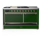 ILVE Majestic III 60-Inch Dual Fuel Range with 7 Sealed Burners + Griddle + French Top, 5.8 cu. ft. Oven, Emerald Green with Copper Trim, Natural Gas, Solid Door, UM60FSQNR3EGP
