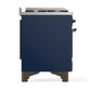 ILVE Majestic III 60-Inch Dual Fuel Range with 7 Sealed Burners + Griddle + French Top, 5.8 cu. ft. Oven, Mightnight Blue with Burnished Trim, Natural Gas, Solid Door, UM60FSQNR3MBB