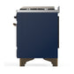 ILVE Majestic III 60-Inch Dual Fuel Range with 7 Sealed Burners + Griddle + French Top, 5.8 cu. ft. Oven, Mightnight Blue with Burnished Trim, Natural Gas, Solid Door, UM60FSQNR3MBB