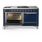 ILVE Majestic III 60-Inch Dual Fuel Range with 7 Sealed Burners + Griddle + French Top, 5.8 cu. ft. Oven, Mightnight Blue with Chrome Trim, Natural Gas, Solid Door, UM60FSQNR3MBC