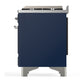 ILVE Majestic III 60-Inch Dual Fuel Range with 7 Sealed Burners + Griddle + French Top, 5.8 cu. ft. Oven, Mightnight Blue with Chrome Trim, Natural Gas, Solid Door, UM60FSQNR3MBC