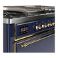 ILVE Majestic III 60-Inch Dual Fuel Range with 7 Sealed Burners + Griddle + French Top, 5.8 cu. ft. Oven, Mightnight Blue with Brass Trim, Natural Gas, Solid Door, UM60FSQNR3MBG