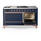 ILVE Majestic III 60-Inch Dual Fuel Range with 7 Sealed Burners + Griddle + French Top, 5.8 cu. ft. Oven, Mightnight Blue with Copper Trim, Natural Gas, Solid Door, UM60FSQNR3MBP