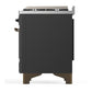 ILVE Majestic III 60-Inch Dual Fuel Range with 7 Sealed Burners + Griddle + French Top, 5.8 cu. ft. Oven, Matte Graphite with Burnished Trim, Liquid Propane, Solid Door, UM60FSQNR3MGBLP