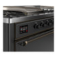ILVE Majestic III 60-Inch Dual Fuel Range with 7 Sealed Burners + Griddle + French Top, 5.8 cu. ft. Oven, Matte Graphite with Burnished Trim, Natural Gas, Solid Door, UM60FSQNR3MGB