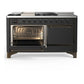 ILVE Majestic III 60-Inch Dual Fuel Range with 7 Sealed Burners + Griddle + French Top, 5.8 cu. ft. Oven, Matte Graphite with Burnished Trim, Natural Gas, Solid Door, UM60FSQNR3MGB