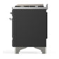ILVE Majestic III 60-Inch Dual Fuel Range with 7 Sealed Burners + Griddle + French Top, 5.8 cu. ft. Oven, Matte Graphite with Chrome Trim, Liquid Propane, Solid Door, UM60FSQNR3MGCLP