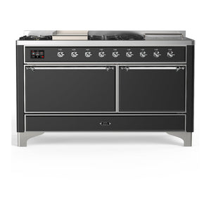 ILVE Majestic III 60-Inch Dual Fuel Range with 7 Sealed Burners + Griddle + French Top, 5.8 cu. ft. Oven, Matte Graphite with Chrome Trim, Liquid Propane, Solid Door, UM60FSQNR3MGCLP