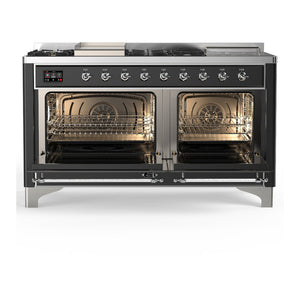 ILVE Majestic III 60-Inch Dual Fuel Range with 7 Sealed Burners + Griddle + French Top, 5.8 cu. ft. Oven, Matte Graphite with Chrome Trim, Natural Gas, Solid Door, UM60FSQNR3MGC
