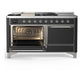 ILVE Majestic III 60-Inch Dual Fuel Range with 7 Sealed Burners + Griddle + French Top, 5.8 cu. ft. Oven, Matte Graphite with Chrome Trim, Natural Gas, Solid Door, UM60FSQNR3MGC