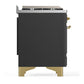 ILVE Majestic III 60-Inch Dual Fuel Range with 7 Sealed Burners + Griddle + French Top, 5.8 cu. ft. Oven, Matte Graphite with Brass Trim, Liquid Propane, Solid Door, UM60FSQNR3MGGLP