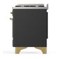 ILVE Majestic III 60-Inch Dual Fuel Range with 7 Sealed Burners + Griddle + French Top, 5.8 cu. ft. Oven, Matte Graphite with Brass Trim, Liquid Propane, Solid Door, UM60FSQNR3MGGLP