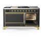 ILVE Majestic III 60-Inch Dual Fuel Range with 7 Sealed Burners + Griddle + French Top, 5.8 cu. ft. Oven, Matte Graphite with Brass Trim, Natural Gas, Solid Door, UM60FSQNR3MGG