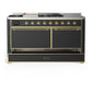 ILVE Majestic III 60-Inch Dual Fuel Range with 7 Sealed Burners + Griddle + French Top, 5.8 cu. ft. Oven, Matte Graphite with Brass Trim, Natural Gas, Solid Door, UM60FSQNR3MGG
