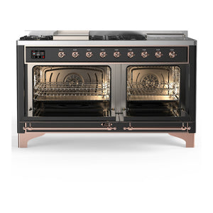 ILVE Majestic III 60-Inch Dual Fuel Range with 7 Sealed Burners + Griddle + French Top, 5.8 cu. ft. Oven, Matte Graphite with Copper Trim, Liquid Propane, Solid Door, UM60FSQNR3MGPLP