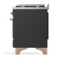 ILVE Majestic III 60-Inch Dual Fuel Range with 7 Sealed Burners + Griddle + French Top, 5.8 cu. ft. Oven, Matte Graphite with Copper Trim, Liquid Propane, Solid Door, UM60FSQNR3MGPLP