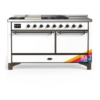 ILVE Majestic III 60-Inch Dual Fuel Range with 7 Sealed Burners + Griddle + French Top, 5.8 cu. ft. Oven, RAL with Burnished Trim, Natural Gas, Solid Door, UM60FSQNR3RAB