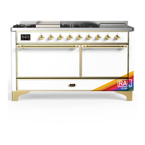 ILVE Majestic III 60-Inch Dual Fuel Range with 7 Sealed Burners + Griddle + French Top, 5.8 cu. ft. Oven, RAL with Brass Trim, Liquid Propane, Solid Door, UM60FSQNR3RAGLP