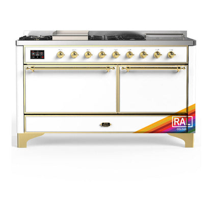 ILVE Majestic III 60-Inch Dual Fuel Range with 7 Sealed Burners + Griddle + French Top, 5.8 cu. ft. Oven, RAL with Brass Trim, Liquid Propane, Solid Door, UM60FSQNR3RAGLP