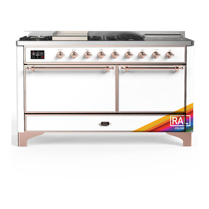 ILVE Majestic III 60-Inch Dual Fuel Range with 7 Sealed Burners + Griddle + French Top, 5.8 cu. ft. Oven, RAL with Copper Trim, Natural Gas, Solid Door, UM60FSQNR3RAP