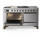 ILVE Majestic III 60-Inch Dual Fuel Range with 7 Sealed Burners + Griddle + French Top, 5.8 cu. ft. Oven, Stainless Steel with Burnished Trim, Liquid Propane, Solid Door, UM60FSQNR3SSBLP