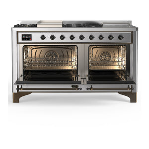 ILVE Majestic III 60-Inch Dual Fuel Range with 7 Sealed Burners + Griddle + French Top, 5.8 cu. ft. Oven, Stainless Steel with Burnished Trim, Natural Gas, Solid Door, UM60FSQNR3SSB