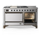 ILVE Majestic III 60-Inch Dual Fuel Range with 7 Sealed Burners + Griddle + French Top, 5.8 cu. ft. Oven, Stainless Steel with Burnished Trim, Natural Gas, Solid Door, UM60FSQNR3SSB