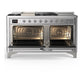 ILVE Majestic III 60-Inch Dual Fuel Range with 7 Sealed Burners + Griddle + French Top, 5.8 cu. ft. Oven, Stainless Steel with Chrome Trim, Liquid Propane, Solid Door, UM60FSQNR3SSCLP