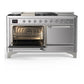 ILVE Majestic III 60-Inch Dual Fuel Range with 7 Sealed Burners + Griddle + French Top, 5.8 cu. ft. Oven, Stainless Steel with Chrome Trim, Liquid Propane, Solid Door, UM60FSQNR3SSCLP