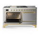 ILVE Majestic III 60-Inch Dual Fuel Range with 7 Sealed Burners + Griddle + French Top, 5.8 cu. ft. Oven, Stainless Steel with Brass Trim, Liquid Propane, Solid Door, UM60FSQNR3SSGLP