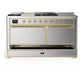 ILVE Majestic III 60-Inch Dual Fuel Range with 7 Sealed Burners + Griddle + French Top, 5.8 cu. ft. Oven, Stainless Steel with Brass Trim, Liquid Propane, Solid Door, UM60FSQNR3SSGLP